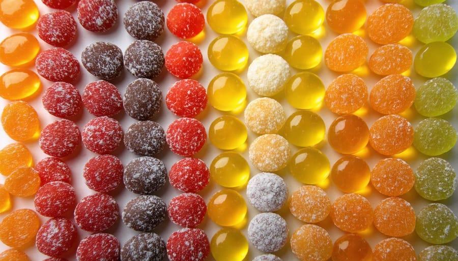 An assortment of brightly colored freeze dried candies showcasing their unique texture.